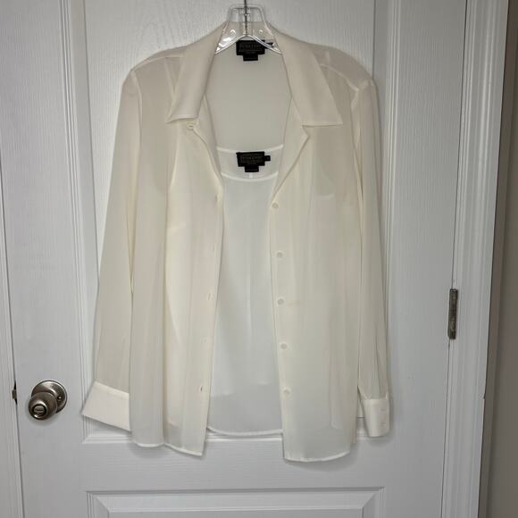 Pendleton Wms 8 LS Sheer Cream Button Up Blouse & Cami Minimalist Office Social - Picture 11 of 11